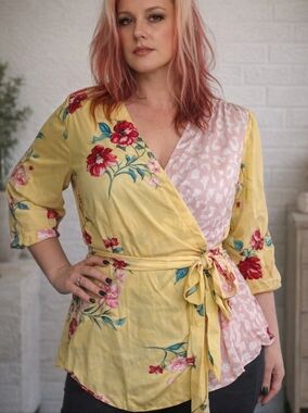 Gibson Yellow and Pink Floral Dress